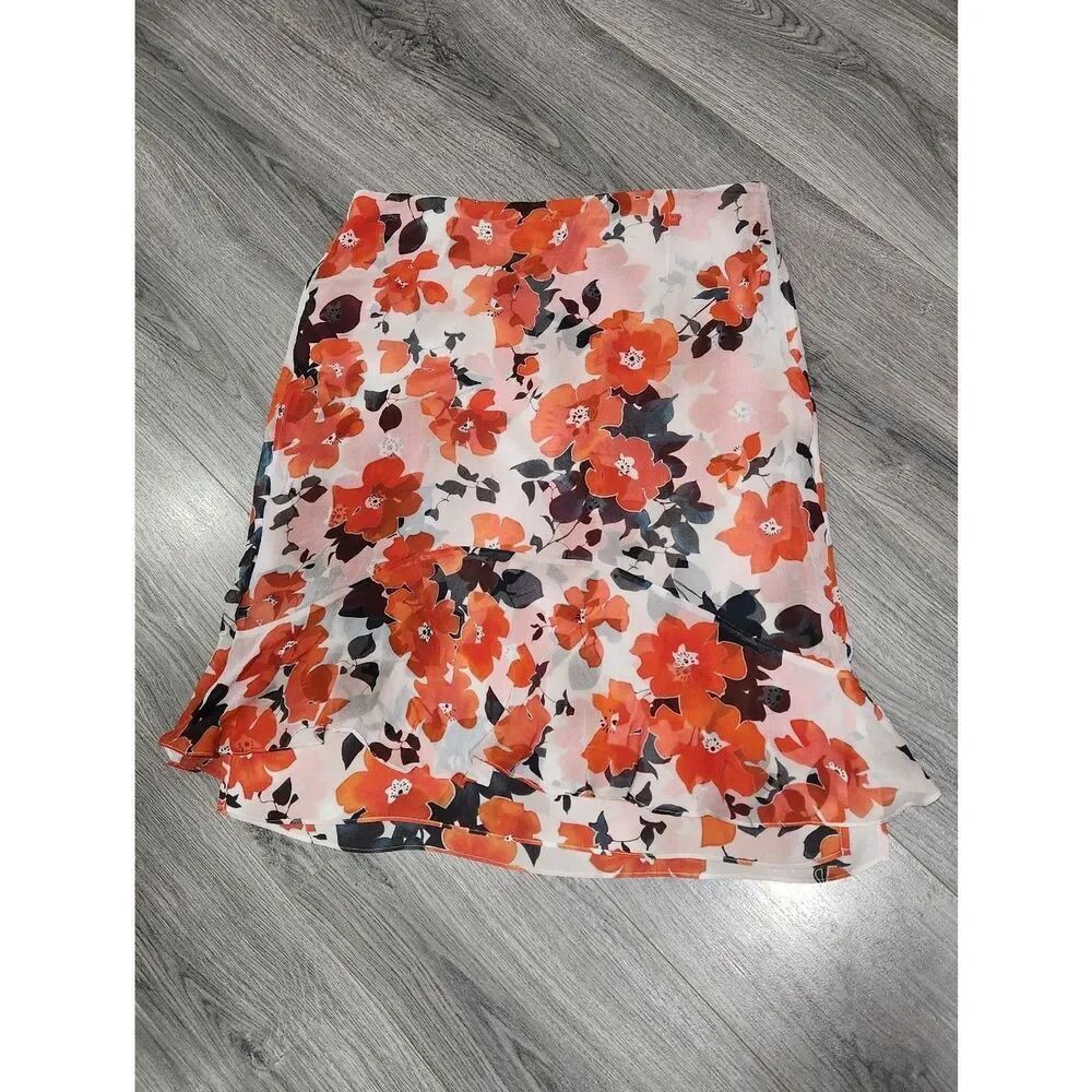 Vintage Charter Club 100% Silk Midi Orange Light & Flowy Skirt